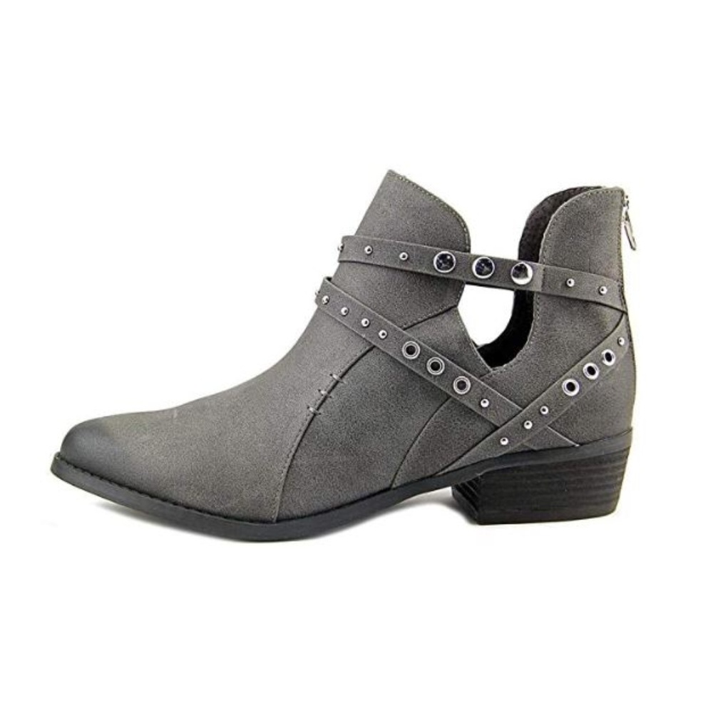 NIB Not Rated Takayama Gray Grommet Embellished Crisscross Flat Bootie, Size 6.5